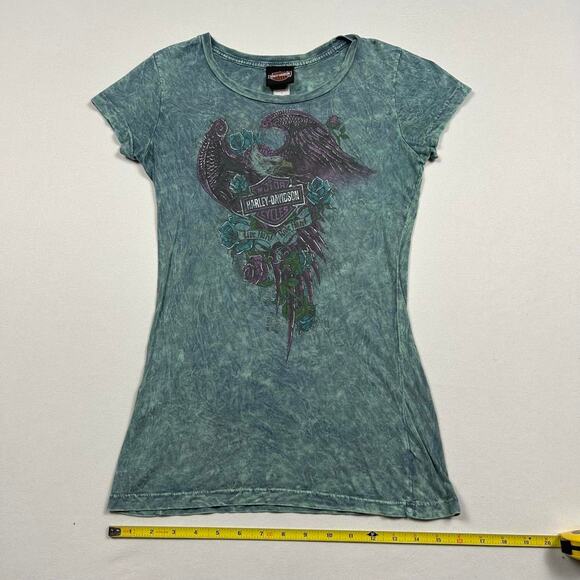Y2K Harley Davidson Green Acid Wash Tee - Picture 7 of 7